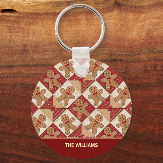 Cute Gingerbread Man Patchwork Pattern Style Schlüsselanhänger (Vorderseite)