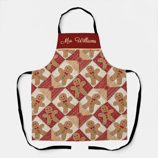 Cute Gingerbread Man Patchwork Pattern Style Schürze (Vorderseite)