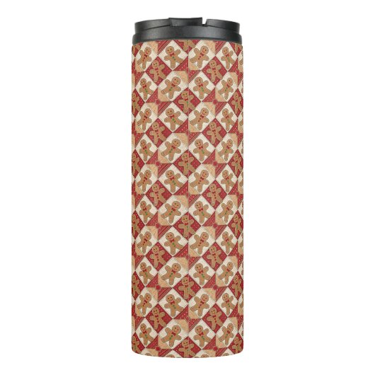 Cute Gingerbread Man Patchwork Pattern Style Thermosbecher (Rückseite)