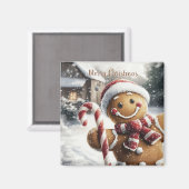 Cute Gingerbread Man with Candy Cane Magnet (Vorderseite/Rückseite)