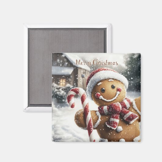 Cute Gingerbread Man with Candy Cane Magnet (Vorderseite/Rückseite)