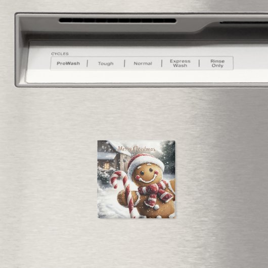 Cute Gingerbread Man with Candy Cane Magnet (In Situ (Geschirrspüler))