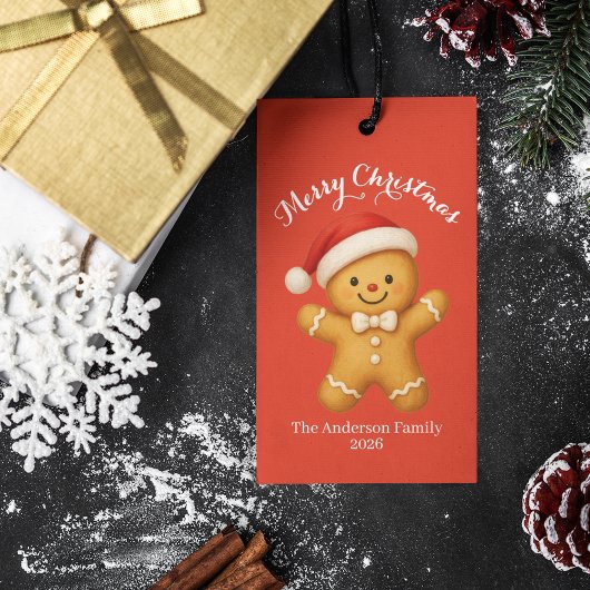 Cute Gingerbread Man with Santa Hat - Geschenkanhänger