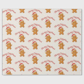 Cute Gingerbread Man with Santa Hat -  Geschenkpapier (Flach)