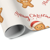 Cute Gingerbread Man with Santa Hat -  Geschenkpapier (Rolleneckpunkt)