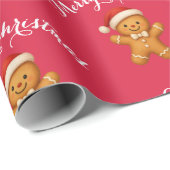 Cute Gingerbread Man with Santa Hat -  Geschenkpapier (Rolleneckpunkt)
