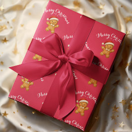 Cute Gingerbread Man with Santa Hat -  Geschenkpapier