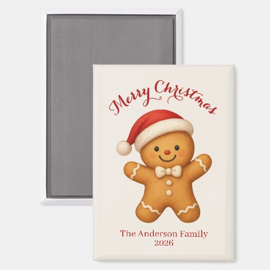 Cute Gingerbread Man with Santa Hat - Magnet (Vorderseite/Rückseite)