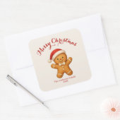 Cute Gingerbread Man with Santa Hat -  Quadratischer Aufkleber (Umschlag)