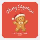 Cute Gingerbread Man with Santa Hat -  Quadratischer Aufkleber (Vorderseite)