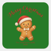 Cute Gingerbread Man with Santa Hat -  Quadratischer Aufkleber (Vorderseite)