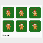 Cute Gingerbread Man with Santa Hat -  Quadratischer Aufkleber (Blatt)