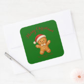 Cute Gingerbread Man with Santa Hat -  Quadratischer Aufkleber (Umschlag)
