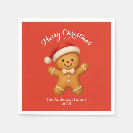 Cute Gingerbread Man with Santa Hat - Serviette (Vorderseite)