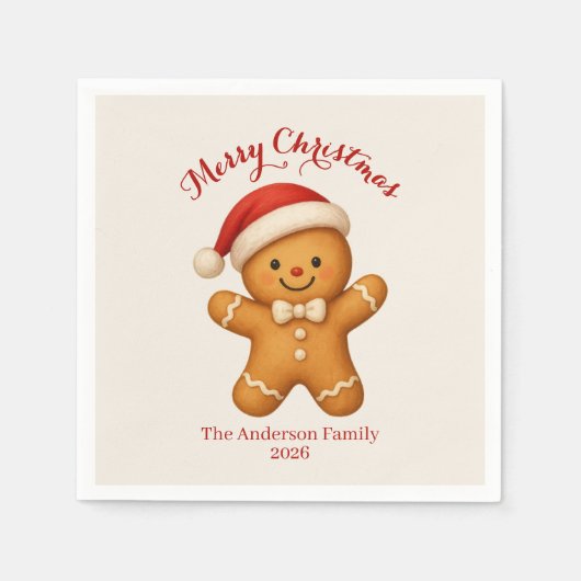 Cute Gingerbread Man with Santa Hat - Serviette (Vorderseite)