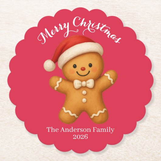 Cute Gingerbread Man with Santa Hat -  Untersetzer (Vorderseite)