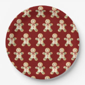 Cute Gingerbread Red Christmas Paper Plate Pappteller (Vorderseite)