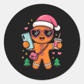 Cute Gingerbread Taking Selfie Christmas Pajama To Runder Aufkleber (Vorderseite)