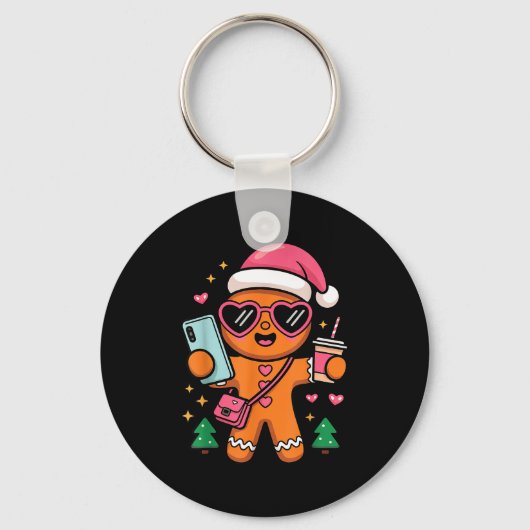 Cute Gingerbread Taking Selfie Christmas Pajama To Schlüsselanhänger (Vorderseite)