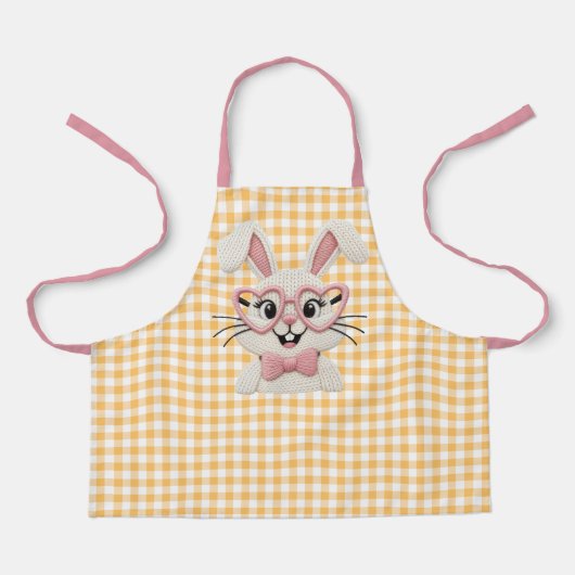 Cute Gingham Bunny Pink Heart Glasses  Schürze (Vorderseite)