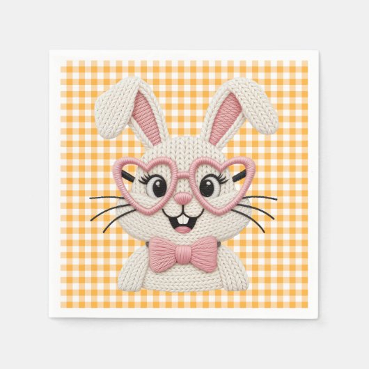 Cute Gingham Bunny Pink Heart Glasses  Serviette (Vorderseite)