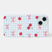 Cute Gingham Cherry iPhone Case with Bow Coquette 15 Hülle (Rückseite (Horizontal))