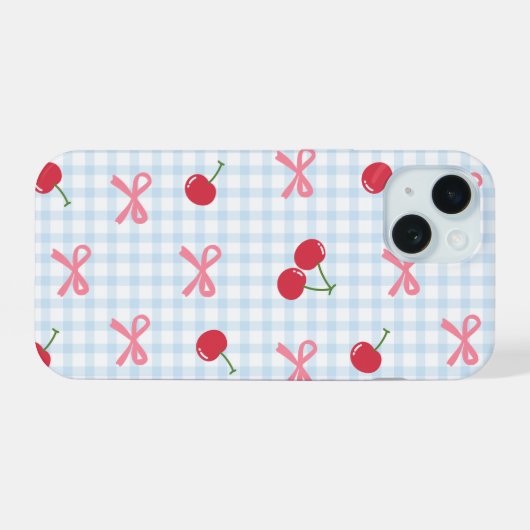 Cute Gingham Cherry iPhone Case with Bow Coquette 15 Hülle (Rückseite (Horizontal))