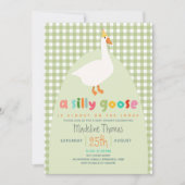 Cute Gingham Neutral Silly Goose Baby Shower  Einladung (Vorderseite)