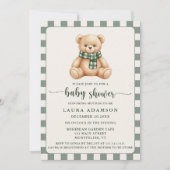 Cute Gingham Plaid Teddy Bear Winter Baby Shower Einladung (Vorderseite)