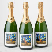 Cute Giraffe Africa - Starry Night T-Shirt Schaumweinetikett (Flaschen)