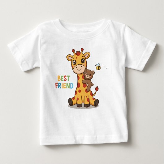Cute Giraffe and Bear Best Friends Illustration Baby T-shirt (Vorderseite)
