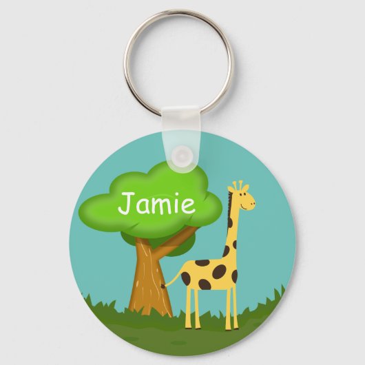 Cute Giraffe and Tree Art Personalised Keychain Schlüsselanhänger (Vorderseite)