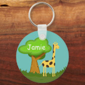 Cute Giraffe and Tree Art Personalised Keychain Schlüsselanhänger (Vorderseite)