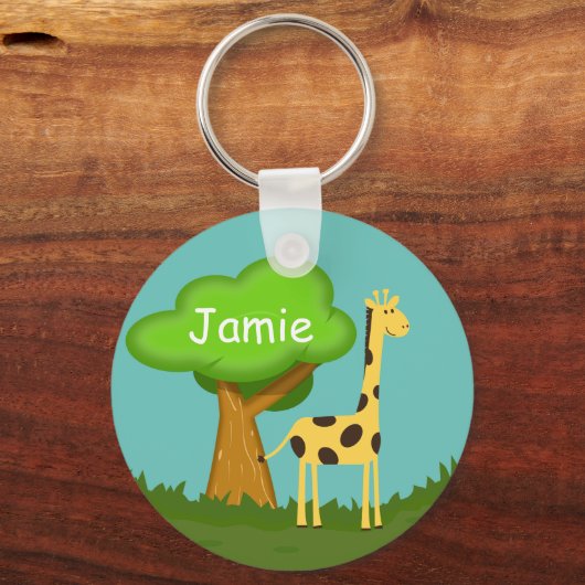 Cute Giraffe and Tree Art Personalised Keychain Schlüsselanhänger (Vorderseite)