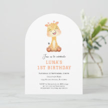 Cute Giraffe arch 1st birthday invitation