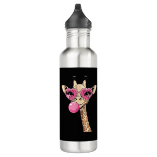 Cute Giraffe Blowing Pink Bubble Gum Sunglasses  Edelstahlflasche