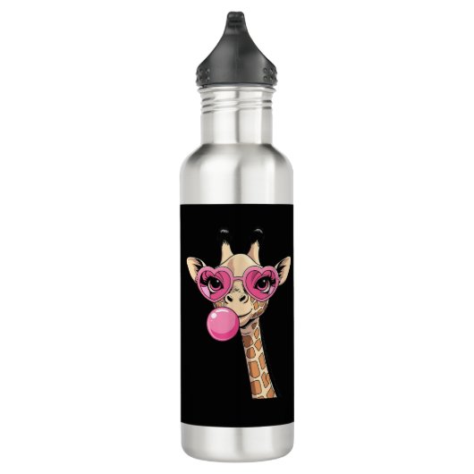 Cute Giraffe Blowing Pink Bubble Gum Sunglasses  Edelstahlflasche (Rechts)