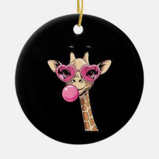 Cute Giraffe Blowing Pink Bubble Gum Sunglasses  Keramik Ornament