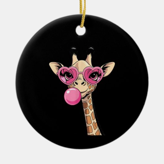 Cute Giraffe Blowing Pink Bubble Gum Sunglasses  Keramik Ornament (Vorne)
