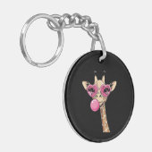 Cute Giraffe Blowing Pink Bubble Gum Sunglasses  Schlüsselanhänger (Vorderseite links)