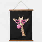 Cute Giraffe Blowing Pink Bubble Gum Sunglasses  Wandteppich Mit Holzrahmen (Vorderseite)