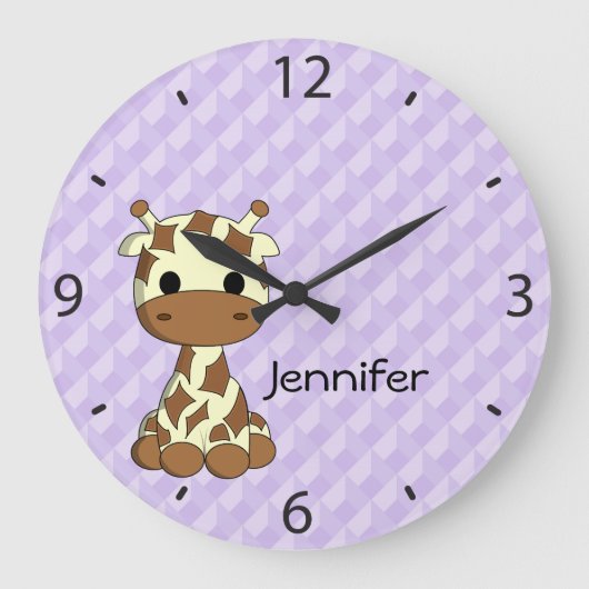 Cute giraffe cartoon name large nursery wall clock große wanduhr (Vorderseite)
