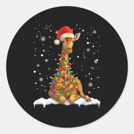 Cute Giraffe Christmas Light Funny Giraffe Lover X Runder Aufkleber (Vorderseite)