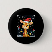 Cute Giraffe Christmas Lights Santa Hat Xmas Pajam Button (Vorderseite)