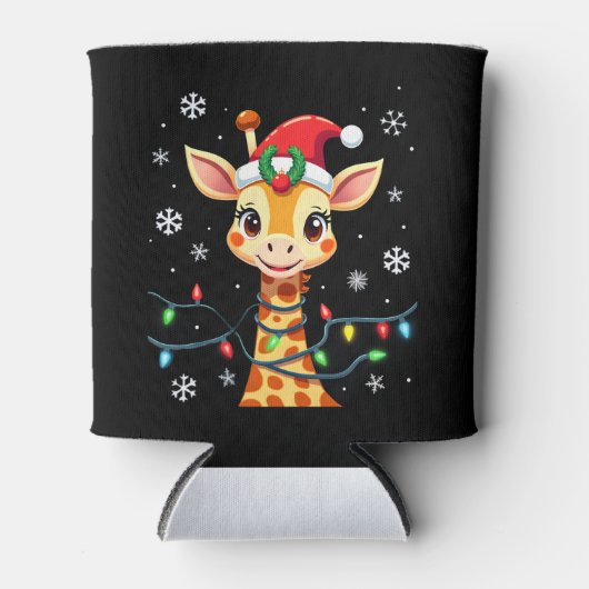Cute Giraffe Christmas Lights Santa Hat Xmas Pajam Dosenkühler (Vorderseite)