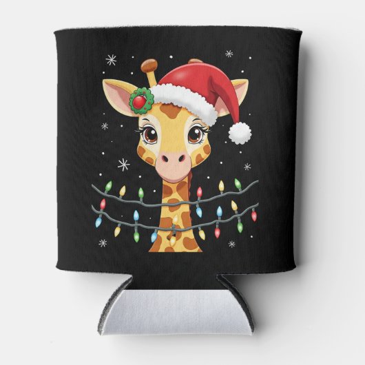 Cute Giraffe Christmas Lights Santa Hat Xmas Pajam Dosenkühler (Vorderseite)