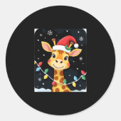 Cute Giraffe Christmas Lights Santa Hat Xmas Pajam Runder Aufkleber (Vorderseite)