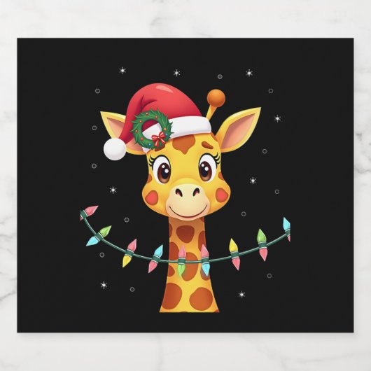Cute Giraffe Christmas Lights Santa Hat Xmas Pajam Schaumweinetikett (Einzelnes Label)