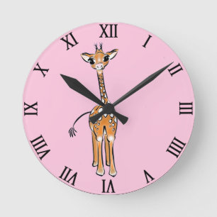 Cute giraffe drawing, safari animals runde wanduhr