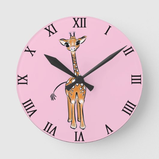 Cute giraffe drawing, safari animals runde wanduhr (Vorderseite)